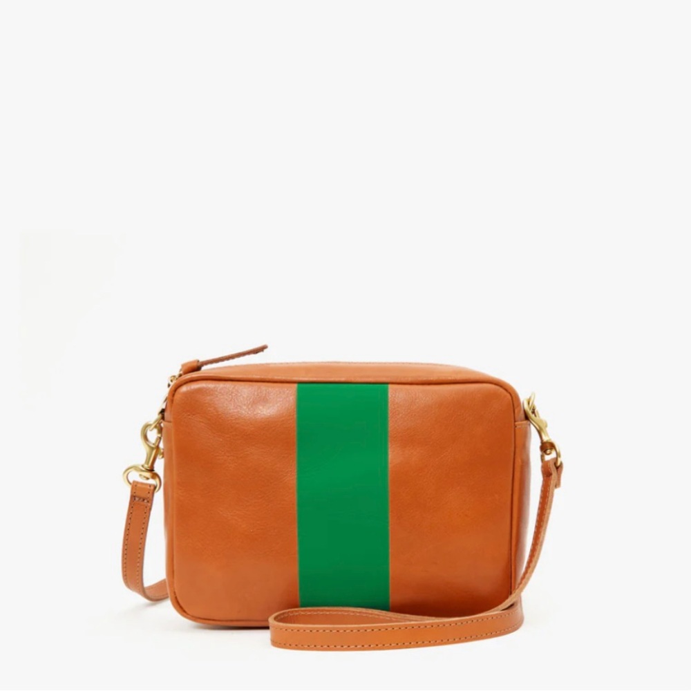 Clare V Midi Sac tan with green stripe bag NEW